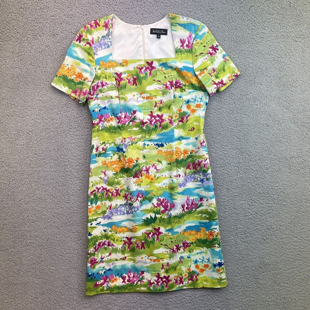 The Perfect Dress Womens Sz 10 Multicolored Floral Lined Square Neck